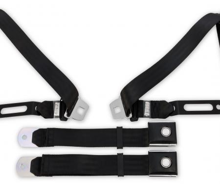 Scott Drake 1968-1973 Ford Mustang 3 Point Retractable Seat Belts with Vintage Push Button SB-3P-BK-PBSB