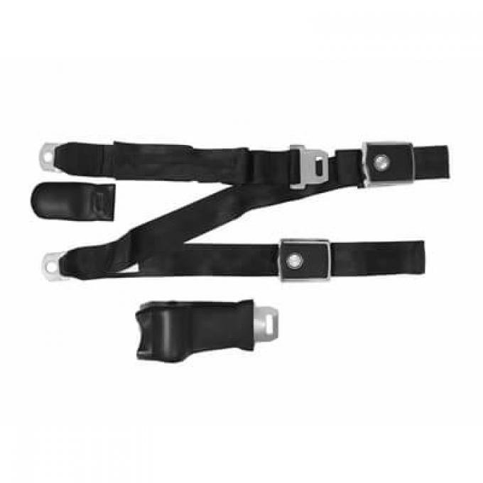 Scott Drake 1968-1969 Ford Mustang 3-Point Seatbelt Black with Lap Retractor, Concours SB-3P-BK-68-C
