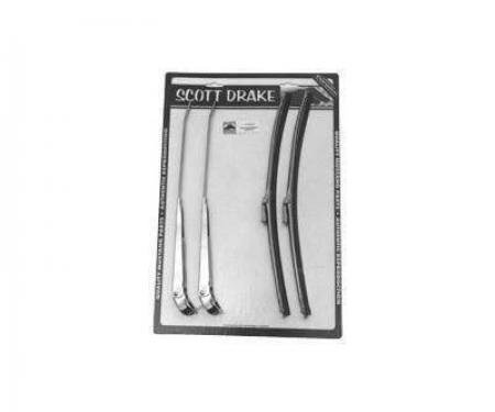 Scott Drake 1966-1968 Ford Mustang 66-68 Windshield Wiper Arm and Blade Kit, Polished Stainless Steel KIT-WIP-6