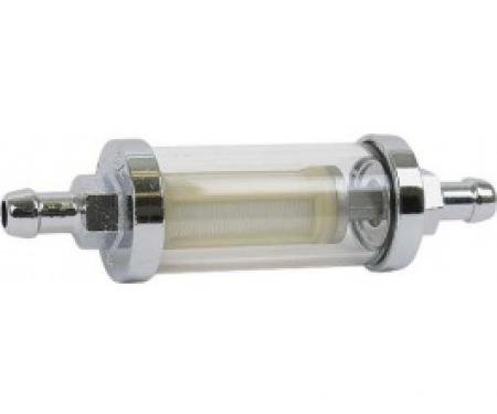 Inline Fuel Filter, Universal Style, 5/16 Inlet & Outlet, Chrome With Glass Body