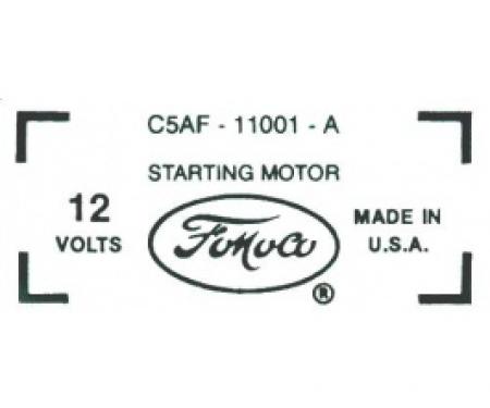 Ford Thunderbird Starter Decal, 390 & 428 V8, C5AF-11001-A, 1965-66