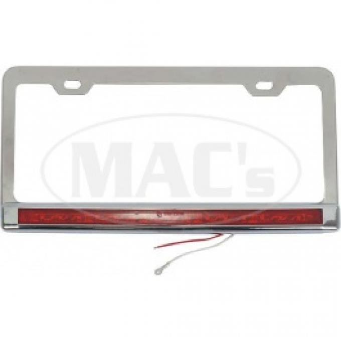 License Plate Frame, Stainless with Red LEDs and Lens