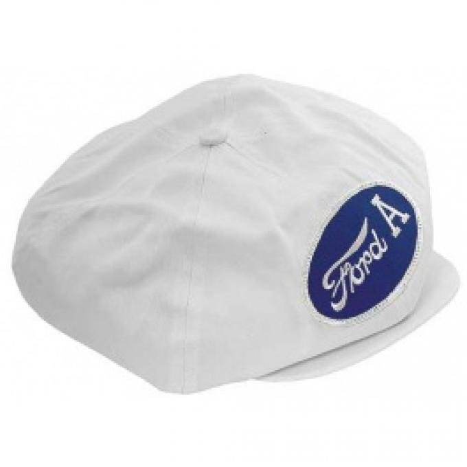 Driving Cap, Gatsby Style, White, With Ford A Patch