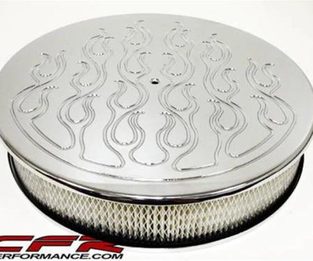 CFR Performance 1937-2027 GM/Ford 14" Round Chrome Aluminum Air Cleaner - Flamed HZ-6801-2-C