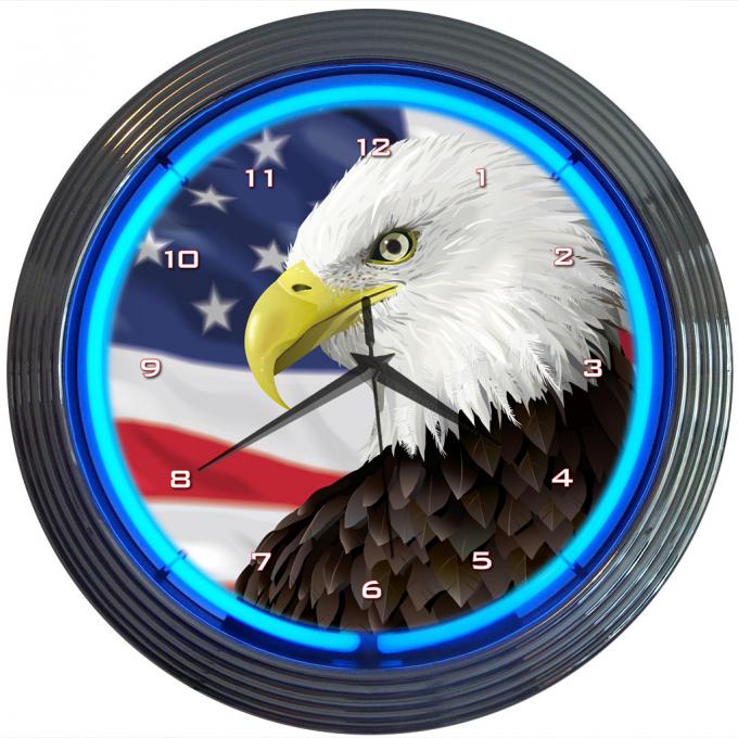Neonetics Neon Clocks, Eagle with American Flag Neon Clock