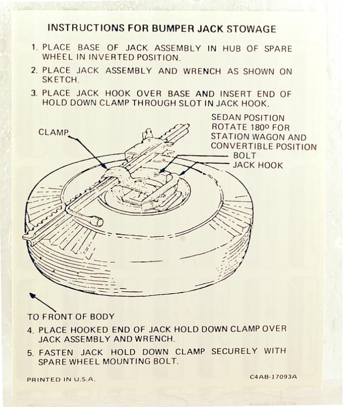 Dennis Carpenter Decal - Jack Instructions - 1964 Ford Car   DF-134
