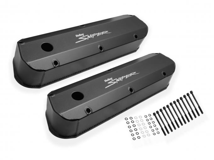 Holly Sniper EFI Valve Cover, Fabricated Aluminum, Ford Small Block, Long Bolt, Black 890012B