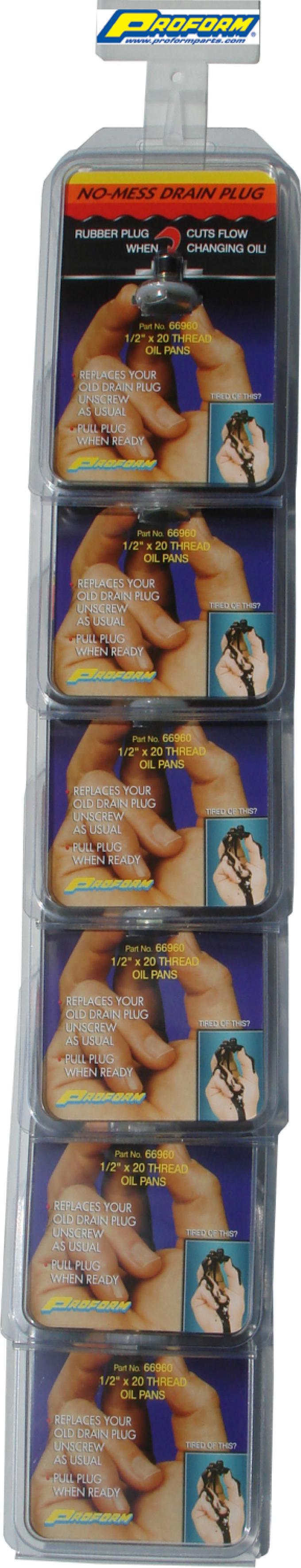 Proform Engine Oil Pan Drain Plug, No-Mess Model, POP Display Clipstrip, Set of 6 Pieces 66960C
