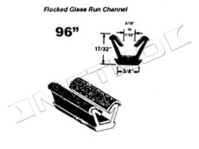 Flocked Glass Run Channel, Universal, 96" Long
