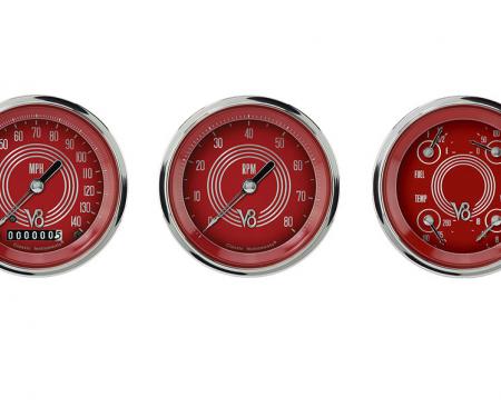 Classic Instruments V8 Red Steelie Three Gauge Set V8RS03SHC