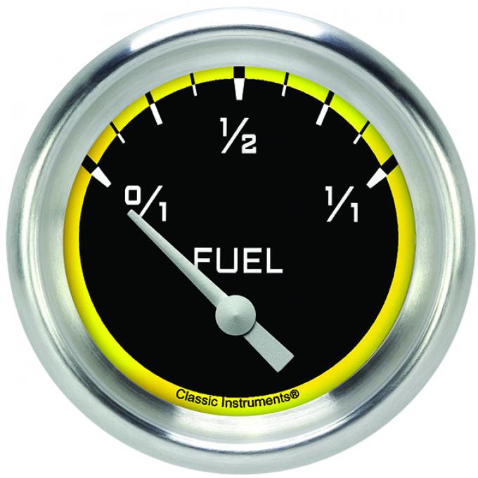 Classic Instruments Autocross Yellow 2 5/8" Fuel Gauge, 0-90 Ohm AX212YAPF