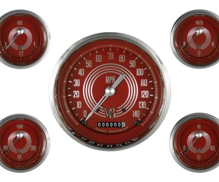 Classic Instruments V8 Red Steelie Five Gauge Set V8RS54SLC