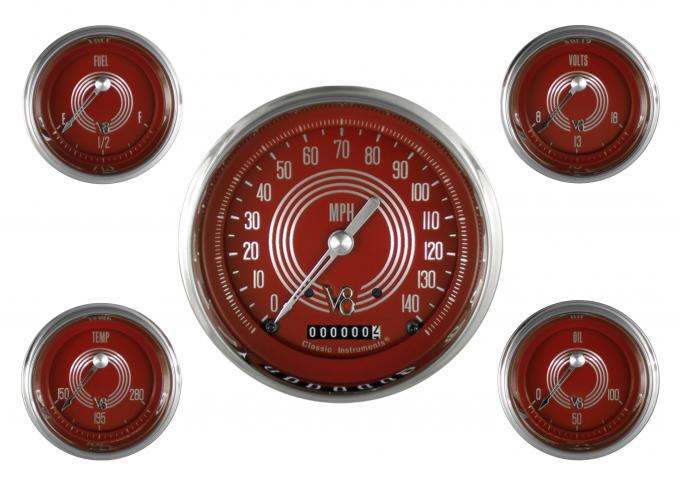 Classic Instruments V8 Red Steelie Five Gauge Set V8RS54SLC