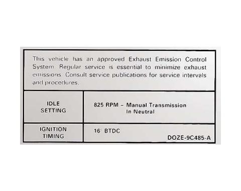 Ford Mustang Decal - Emissions - Boss 302 Through Early 1970