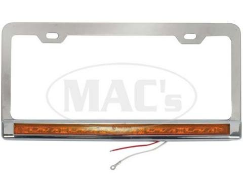 License Plate Frame, Stainless with Amber LEDs and Lens