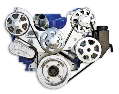 Ford Small Block S Drive Serpentine Pulley Kit, With A/C & Power Steering, Polished Finish