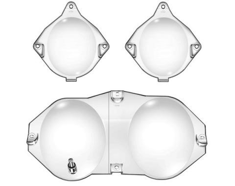 Daniel Carpenter Ford Mustang Instrument Bezel Lenses - 3 Pieces - With Tachometer - Chrome Trip Reset Button Is Included & Preinstalled C9ZZ-10887-T