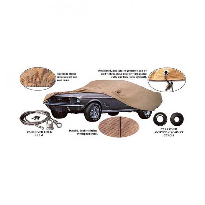 Ford Mustang Car Cover - Tan Flannel - Mirror Pockets On Both Sides - Hardtop & Convertible