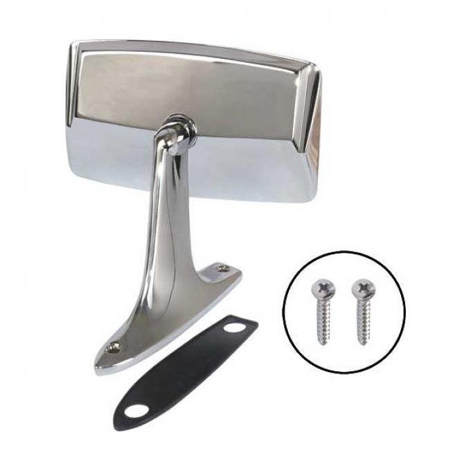 Ford Mustang Outside Rear View Mirror - Chrome - Rectangular Head - Manual Control - Left