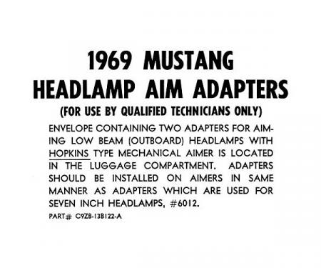 Ford Mustang Headlight Aiming Adapters Instruction Card