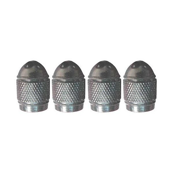 Valve Stem Caps, Aluminum, Bullet Shaped, Knurled Center, Black, Set Of 4