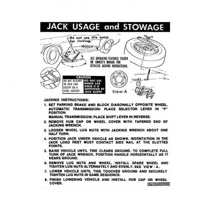 Ford Mustang Decal - Jack Instruction - Regular Wheels - Coupe Beginning Late 1971
