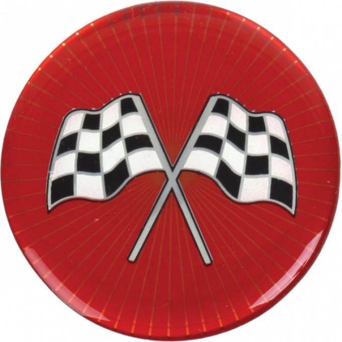 Wheel Spinner Emblem Set, With Crossed-Flags Design, 1-3/4'', Red