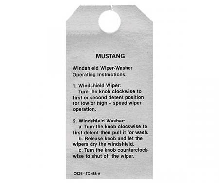 Ford Mustang Tag - Windshield Washer Adjustment Tag