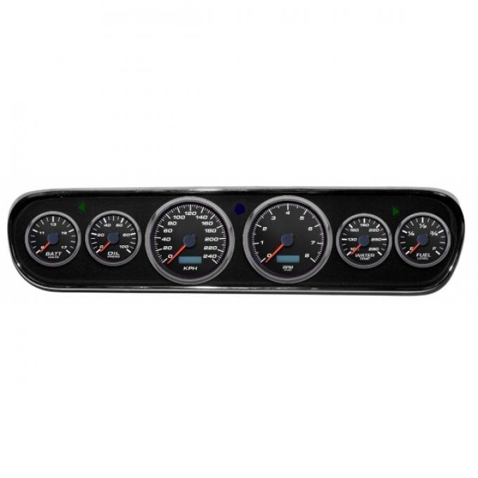 Mustang - New Vintage USA Performance ll Series DIY Gauge Panel Kit - 6 Gauge Package, Black Dial, 1964-1966 - Programmable Speedometer KPH