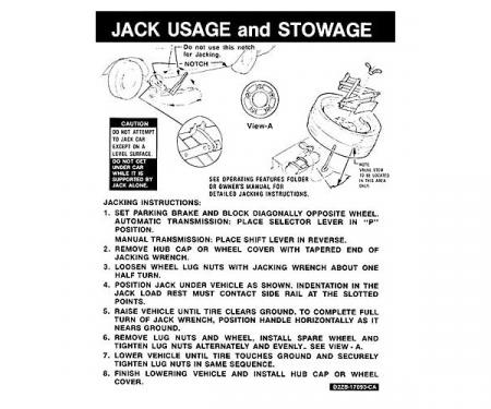 Ford Mustang Decal - Jack Instruction - Space Saver Spare -Fastback With Fold Down Seat