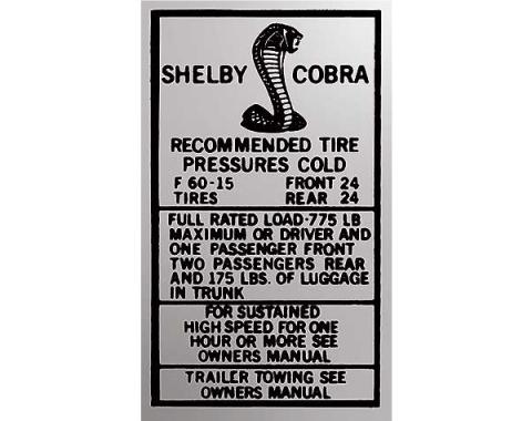 Ford Mustang Decal - Glove Box Tire Pressure - Shelby