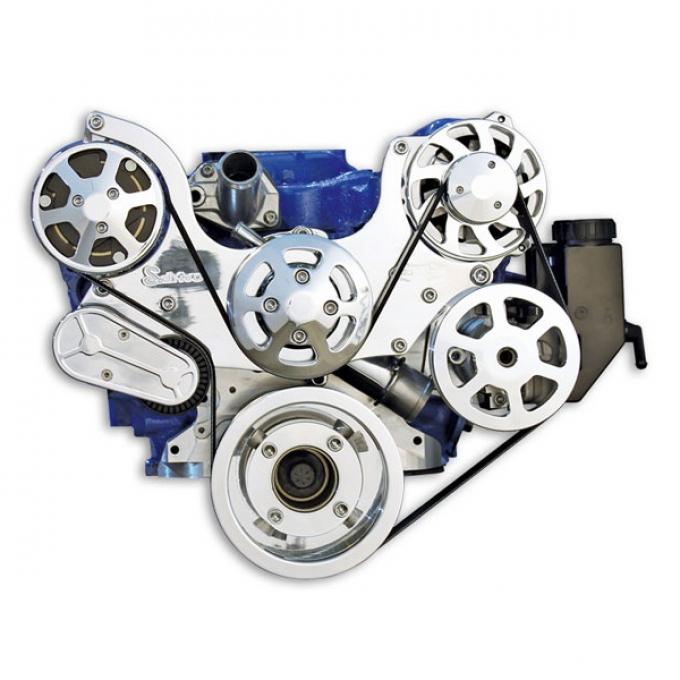 Ford Small Block S Drive Serpentine Pulley Kit, With A/C & Power Steering, Polished Finish