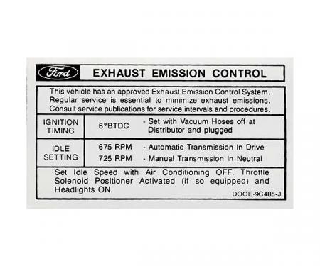 Ford Mustang Decal - Emissions - 428 Cobra Jet With Automatic Or Manual Transmission - After 1-1970