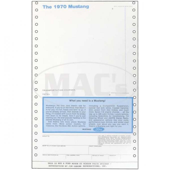 Ford Mustang New Car Window Price Sticker Mustang Depot