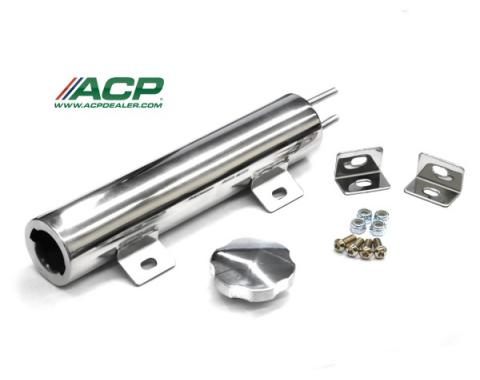Mustang Radiator Overflow Tank, Stainless, 2" x 10" (14oz) w/ Cap & Hardware 1986-93
