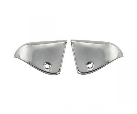 Ford Mustang Quarter Trim Upper Corner Caps - Polished Stainless Steel - Pony Interior - Coupe