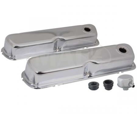 Valve Covers, Chrome, 260, 289 & 302, V8, With Oil Filler Cap With Tube