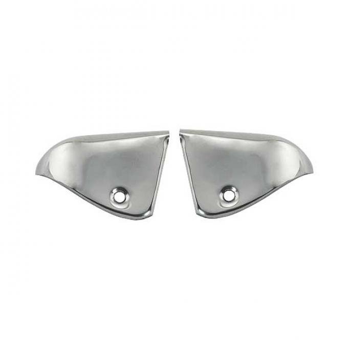 Ford Mustang Quarter Trim Upper Corner Caps - Polished Stainless Steel - Pony Interior - Coupe
