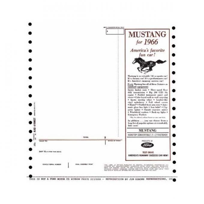 Ford Mustang New Car Window Price Sticker