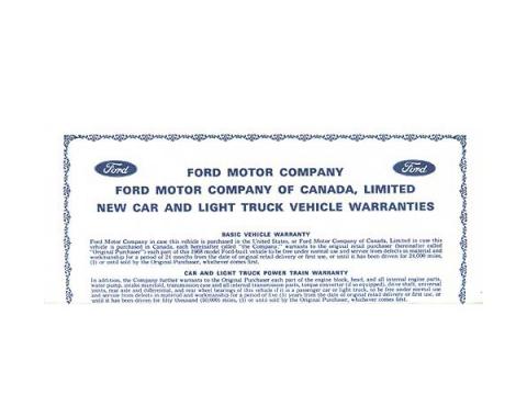 New Car Warranty Sheet - Ford