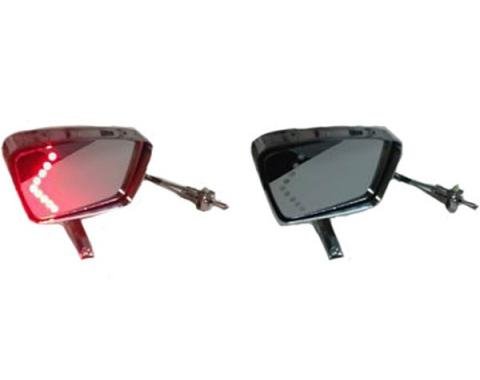 Mustang Red LED Turn Signal Side Mirrors, Deluxe Style,  1967-1968