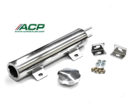 Mustang Radiator Overflow Tank, Stainless, 2" x 10" (14oz) w/ Cap & Hardware 1986-93