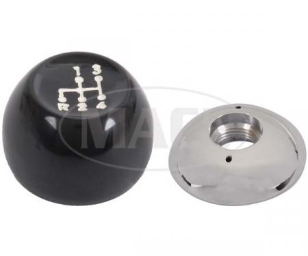 Floor Shift Knob - Manual Transmission - Upper Portion Is Black With 4 Speed Pattern In White & Lower Part Chrome Plated - Falcon