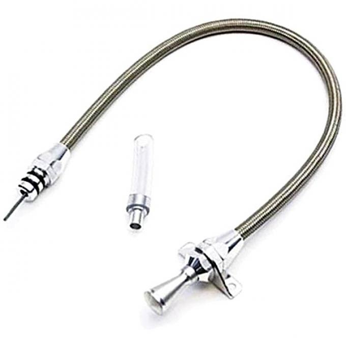 Lokar Flexible Transmission Dipstick, Braided Stainless Steel, Firewall Mounted, Ford C4/C6/FMX/AOD Transmissions