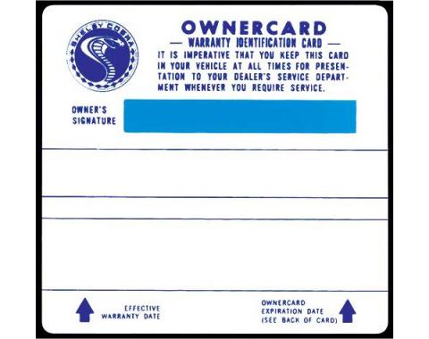 Ford Mustang Shelby Permanent Owner's Card - Plastic