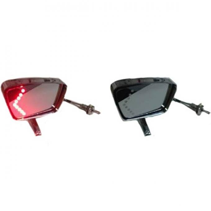 Mustang Red LED Turn Signal Side Mirrors, Deluxe Style,  1967-1968