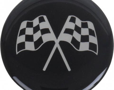 Wheel Spinner Emblem Set, With Crossed-Flags Design, 1-3/4'', Black