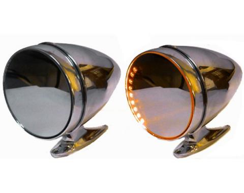 Mustang Amber LED Turn Signal Side Mirrors, Shelby Sport-Style With Long Base, 1964-1966