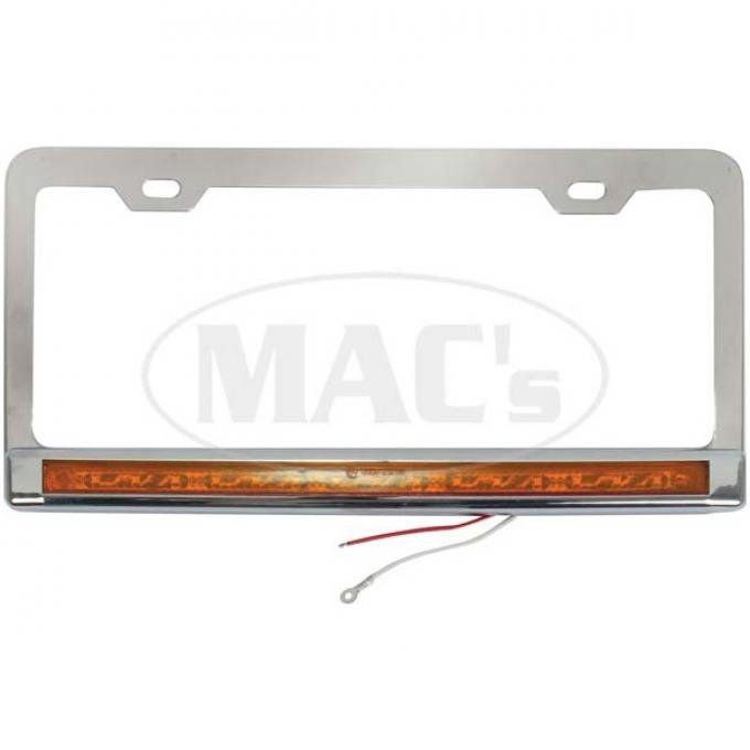 License Plate Frame, Stainless with Amber LEDs and Lens