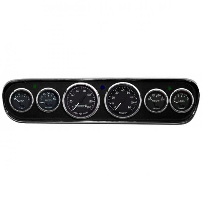 Mustang - New Vintage USA 1940 Series DIY Gauge Panel Kit - 6 Gauge Package, Black Dial, 1964-1966 - Mechanical Speedometer MPH